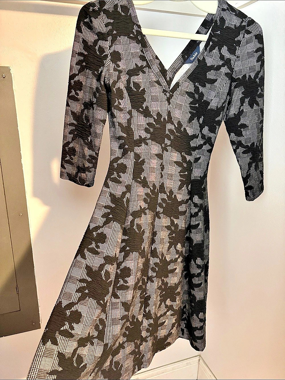 Sabie Plaid Midi Dress in Black & Gray Size XS